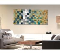 Image, rectangular, abstract motif, Pine wood, green, white, silver colored, PU 1, L. 8 cm, W. 124 cm, H. 55 cm