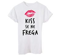 iMage T-Shirt Kiss SE NE Frega Bacio - Divertente Bianca - XL Donna