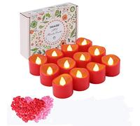 IMAGE Tealight LED 12 pezzi candele rosse con timer 6 ore su 18 ore in luce elettrica tremolante con 100 petali di rosa, giallo caldo