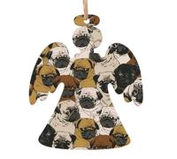Imagen De Pug Set di decorazioni natalizie, 6 pezzi, motivo: angelo, campana, albero, pupazzo di neve, ornamento in legno da appendere