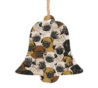 Imagen De Pug Set di decorazioni natalizie, 6 pezzi, motivo: angelo, campana, albero, pupazzo di neve, ornamento in legno da appendere