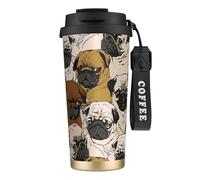 Imagen De Pug - Tazza da caffè in acciaio, thermos per caffè all'aperto, tazza da campeggio con coperchio a prova di perdite, tazze portatili per mantenere caldo/ghiaccio