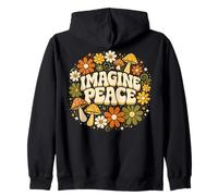 Imagine Peace Retro Floral Mushrooms Design Felpa con Cappuccio