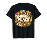 Imagine Peace Retro Floral Mushrooms Design Maglietta