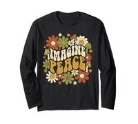 Imagine Peace Retro Flowers Mushrooms Maglia a Manica