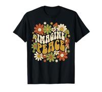 Imagine Peace Retro Flowers Mushrooms Maglietta