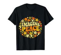 Imagine Peace Retro Flowers Mushrooms Maglietta