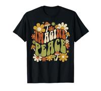 Imagine Peace Retro Flowers Mushrooms Maglietta