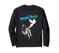 Imagine Peace Spray Paint Dove Urban Art Style Maglia a Manica