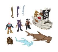 Imaginext - La Nave Di Billy Bones, nave giocattolo con mani scheletriche e lanciatore, il set include 3 personaggi, 2 creature marine e 7 accessori a tema, JLC51