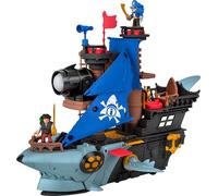 Imaginext Squalo-Nave dei Pirati Set di Gioco, 2 Personaggi e Barca | Set di gioco con nave avventura a forma di squalo con fauci divoratrici, lanciatore, 12 accessori, JLC50