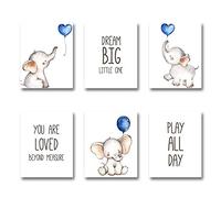 iMagitek Set di 6 stampe artistiche da parete senza cornice, motivo elefante blu con palloncini, per la stanza dei bambini (20,3 x 25,4 cm)