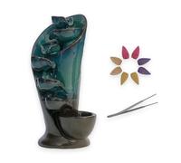 IMAGO Supporto per incenso, con 25 coni di incenso, cascata in ceramica, per aromaterapia, ornamento Lotus per reflusso (cono)