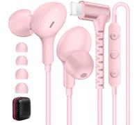 iMangoo Auricolari con cavo Lightning certificato MFi Apple con microfono | Auricolari stereo con cavo ad angolo di 90°, 3 misure, telecomando per palestra, pendolarismo per iPhone 14 Plus, 13, 12