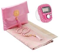 Imani Aksa Muslim Gift-(Tappetino di preghiera con borsa)-Trasportabile- Tappetino di preghiera musulmano- Seccade-Islam-Ramadan, Eid Hajj, Umrah, Matrimonio, Nascita, Mevlid (Rosa 2 (tasbih e bussola
