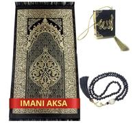 Imani Aksa Set regalo musulmano (tappeto di preghiera, tasbih)-Seccade-Tappeto preghiera - Tappeto preghiera musulmano - Cofanetto Islam-Ramadan,Eid Hajj, Umrah, matrimonio, nascita, Mevlid Muslim