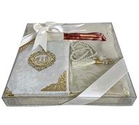 Imani Aksa Tappeto da preghiera Islam Tesbih, extra sottile, regalo per convertiti musulmani, 1,20 x 0,70 m, 200 g, Namazlik Seccade Salah Sejadah... (bianco)