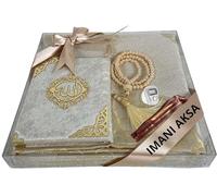 Imani Aksa Tappeto Preghiera Islamico-Regalo Musulmana con Perline e Prenota Surah- Sajadah- Seccade- Janamaz- Prayer Rug- Pregazione- Islamici- Eid