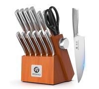 imarku Set Coltelli da Cucina Professionali, 14 Pezzi Coltelli Giapponesi in Acciaio Inossidabile Forgiato, Con Ceppo Coltelli in Legno e Affilatore, Impugnatura Antiscivolo per Cucina Masterchef