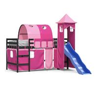 imasay Letto a Soppalco Con spazio di archiviazione con Torre Bambini Rosa 80x200cm Massello Pino