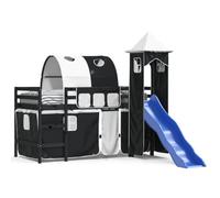 imasay Letto a Soppalco con Torre Bambini Bianco e Nero Assemblaggio struttura letto 90x190cm Pino