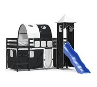 imasay Letto a Soppalco con Torre Bambini Bianco e Nero Con spazio di archiviazione 80x200cm Pino