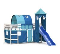 imasay Letto a Soppalco con Torre Bambini Blu 80x200cm Massello Pino Con spazio di archiviazione