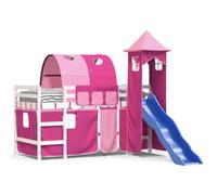 imasay Letto a Soppalco con Torre Bambini Rosa 90x190cm Massello Pino Assemblaggio struttura letto