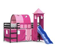 imasay Letto a Soppalco con Torre Bambini Rosa Assemblaggio struttura letto 90x190cm Massello Pino