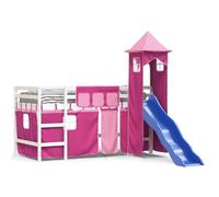 imasay Letto a Soppalco con Torre Bambini Rosa Con spazio di archiviazione 90x190cm Massello Pino