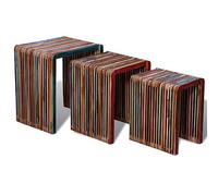 imasay Tavoli Impilabili Set 3 pz in Teak di Recupero Colorato Robusto e durevole