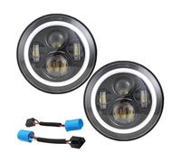 IMAWUHM Faro Anteriore 2pc Per Jeep Per Wrangler 7 Pollici Rotondi DRL Indicatori Di Direzione Halo Fari Con Adattatore 9007 H4 7 "faro Principale(Black With Adapter)