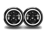 IMAWUHM Faro Anteriore 2pc Per Jeep Per Wrangler 7 Pollici Rotondi DRL Indicatori Di Direzione Halo Fari Con Adattatore 9007 H4 7 "faro Principale(Black Headlight)