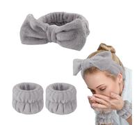 IMAXWAVE Kit spa per la cura del viso: fascia morbida a forma di fiocco e polsiere assorbenti per trucco e trattamenti di bellezza, ideale per routine quotidiane e spa a casa - grigio