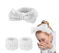 IMAXWAVE Kit spa per la cura del viso: fascia morbida a forma di fiocco e polsiere assorbenti per trucco e trattamenti di bellezza, ideale per routine quotidiane e spa a casa - bianco