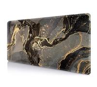 IMAYONDIA Tappetino da scrivania in marmo glitterato, 90 x 40 cm, tappetino per mouse grande, con bordo cucito, resistente all'acqua, nero e oro