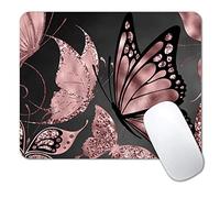 IMAYONDIA Tappetino per mouse con farfalla in oro rosa, tappetino per mouse antiscivolo con base in gomma antiscivolo, per lavoro, gioco, ufficio, 20 x 17 cm, design moderno in lamina glitterata