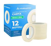 IMBALLAGGI 2000 - Nastro Adesivo Carta per Imbianchino e Mascheratura, Resistente fino a 40 Gradi, Nastro Adesivo per imballaggio pacchi (25mmx50m, 12 rotoli)