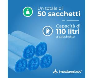 IMBALLAGGI 2000 - Sacchetti Spazzatura 70x110 (110L) 200 rotoli x 10 sacchi