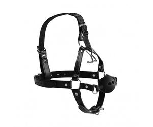 Imbracatura bondage viso con morso e gancio per naso restraint schiavo sadomaso