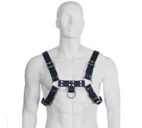 Imbracatura bulldog petto corpo in pelle pelle nera / blu