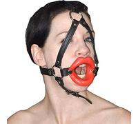 Imbracatura fetish per la testa in ecopelle - Bavaglio regolabile con labbra realistiche in silicone, accessorio bondage BDSM per giochi di ruolo erotici, comodo e personalizzabile
