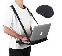 Imbracatura per Laptop - Scrivania per Computer Regolabile Nera da Passeggio - Compatibile con la Maggior Parte dei Portatili (fino a 14 pollici) - Inlcude Tappetino per Mouse in Memory Foam