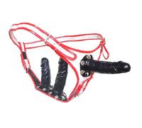 IMBRAGATURA Dildo fallo INDOSSABILE TRIPLO harness strap on bianco bordo rosso