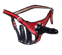 IMBRAGATURA Dildo fallo INDOSSABILE TRIPLO pene harness strap on ROSSO B. NERO