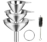 Imbuti in Acciaio Inox,3 pezzi Imbuto in Acciaio Inox da Cucina con Spazzole per la Pulizia con Manico Acciaio Inox Mini Imbuto da Cucina Filtro Riutilizzabile in Acciaio Inossidabile