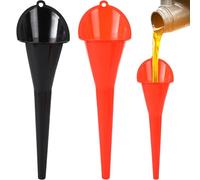 Imbuto con manico lungo, 2 imbuto universale portatile a benzina, imbuto multifunzionale a collo lungo, apertura ampia, luminoso, per tutte le automobili e le moto (rosso + nero)
