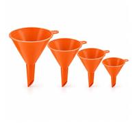 Imbuto Cucina Set 4 Pezzi in PP, Arancione, senza BPA, per Garage e Auto | 4 imbuti arancioni (125/100/75/55 mm), PP senza BPA. Cucina, Auto & Garage. Beccuccio obliquo, per alimenti, impilabile.