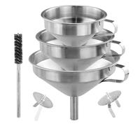 Imbuto da cucina in acciaio inox, confezione da 3 imbuti (15 cm + 13 cm + 11 cm) con 2 filtri rimovibili per trasferire liquidi, liquidi, oli da cucina, marmellata e 1 spazzola per la pulizia