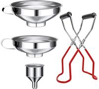 Imbuto in acciaio inox, set di 4 distenditori per marmellate, imbuto con manico e sollevatore di vetro, imbuto per il riempimento di spezie, liquidi, polveri, confetture di fagioli